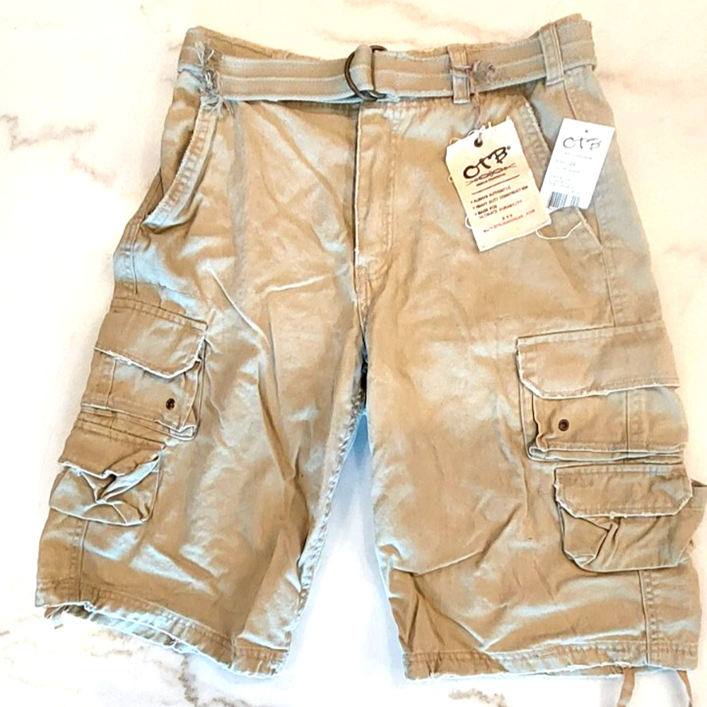 OTB Men's Authentic Cotton Blend TWILL Flat Front CARGO Khaki Shorts Sz 30 NWT